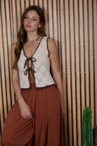 Crochet Contrast Stitch Front Tie Vest