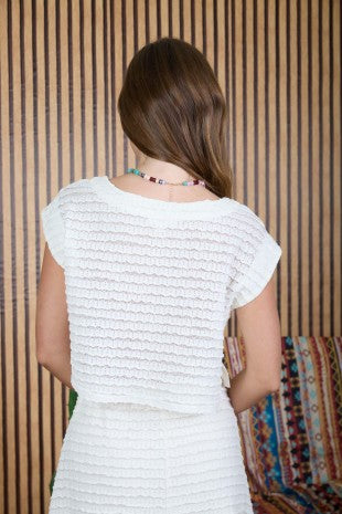 Ruffle Texture Short Sleeve Sheer Knit Crop Top