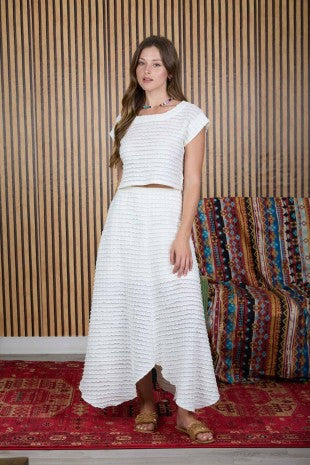 Ruffle Texture Sheer Knit Handkerchief Midi Skirt
