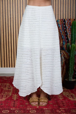 Ruffle Texture Sheer Knit Handkerchief Midi Skirt