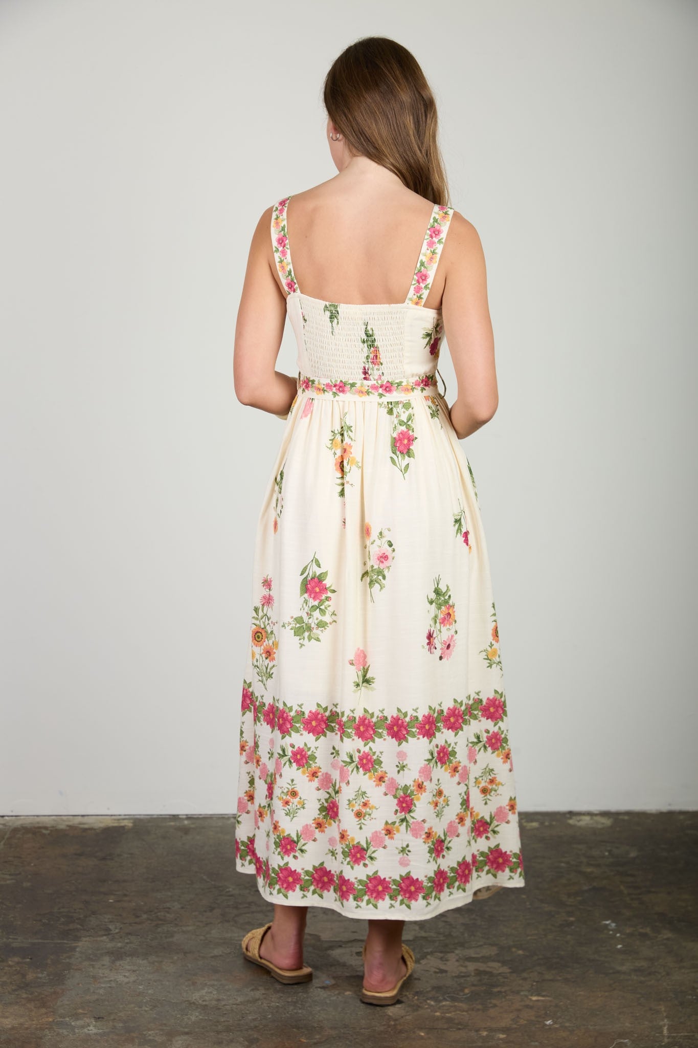Floral Border Pattern Midi Dress