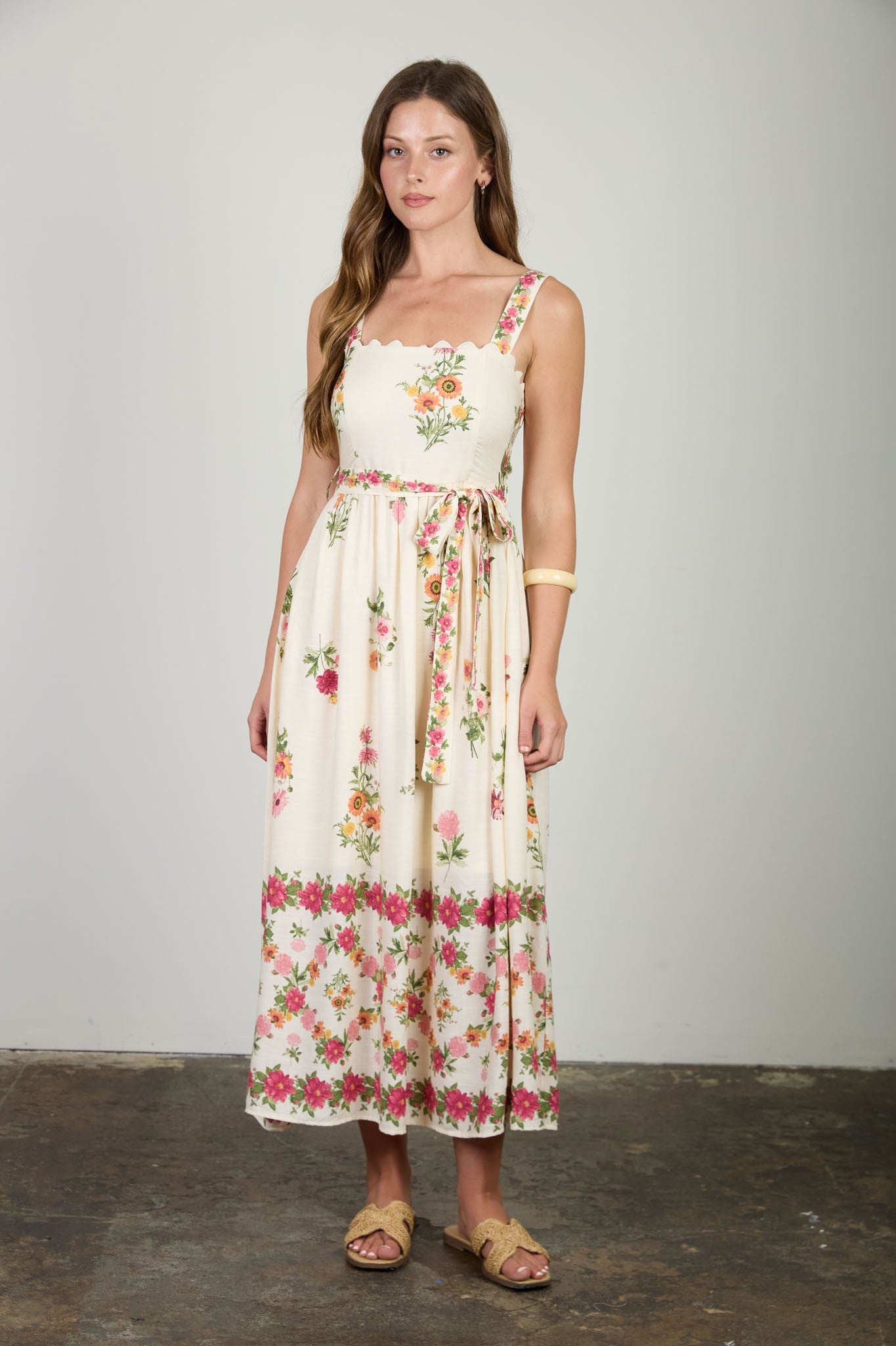 Floral Border Pattern Midi Dress