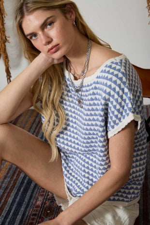 Geometric Stripe Short Sleeve Sweater