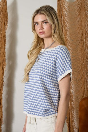 Geometric Stripe Short Sleeve Sweater