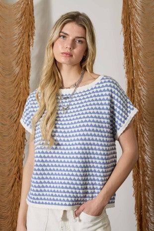Geometric Stripe Short Sleeve Sweater