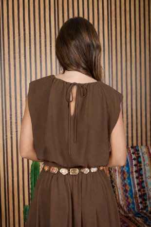 Sleeveless Balloon Hem Crop Top (Brown)