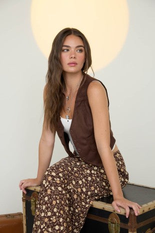 V-Neck Button Down Suede Vest