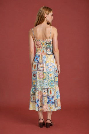 Positano Motif Spaghetti Strap Midi Dress