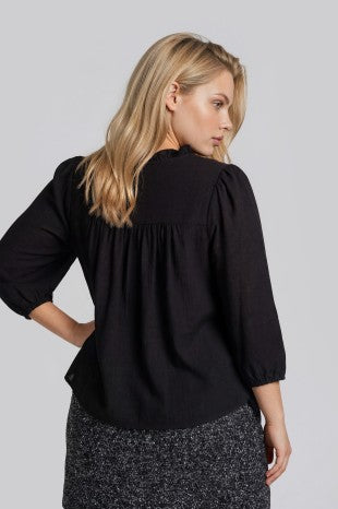 3/4 Sleeve Ruffle Trim Pintuck Detail Blouse (1X - 3X)