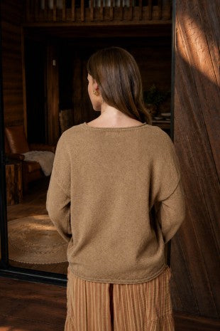 Textured Raw Edge Long Sleeve Knit Sweater