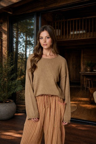 Textured Raw Edge Long Sleeve Knit Sweater
