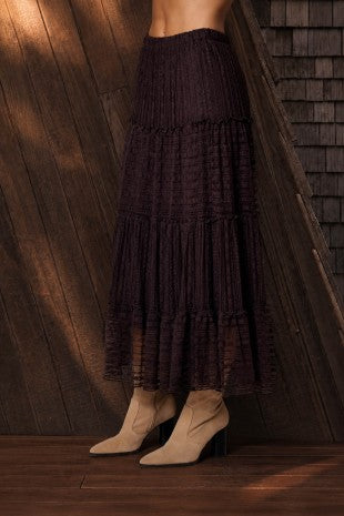 Textured Ruffle Tiered Midi Skirt