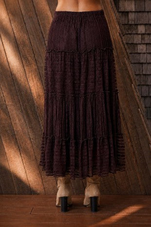 Textured Ruffle Tiered Midi Skirt