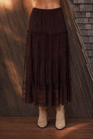 Textured Ruffle Tiered Midi Skirt