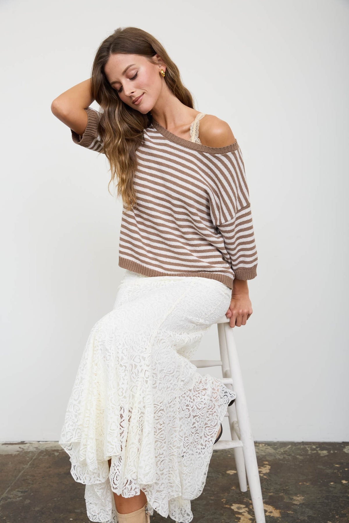 Button Back Mocha Stripe Sweater