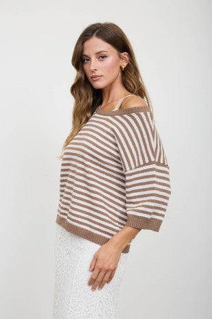Button Back Mocha Stripe Sweater