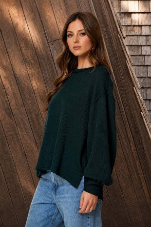 Textured Exposed Seam Long Sleeve Top