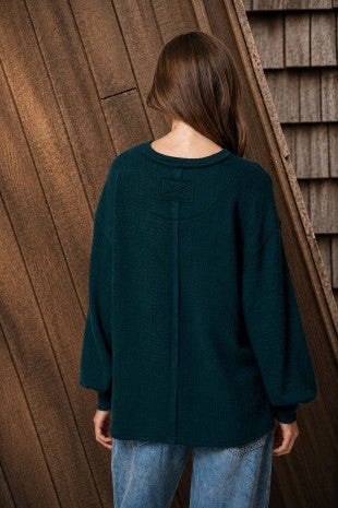 Textured Exposed Seam Long Sleeve Top