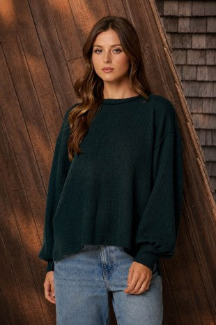 Textured Exposed Seam Long Sleeve Top