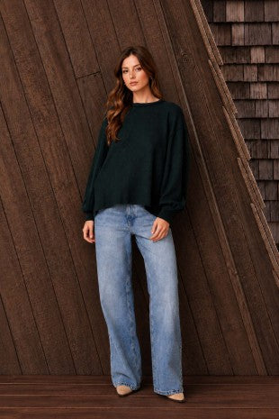 Textured Exposed Seam Long Sleeve Top