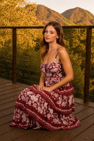 Floral Print Tiered Midi Dress
