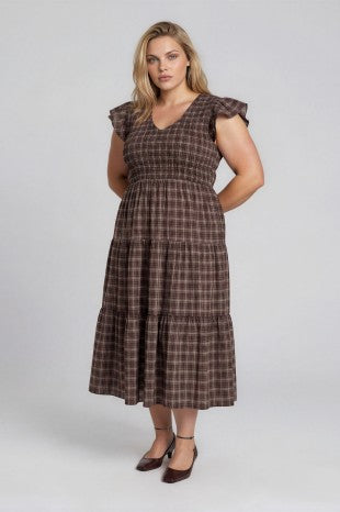 Plaid V-Neck Smocked Top Tiered Dress (1X - 3X)