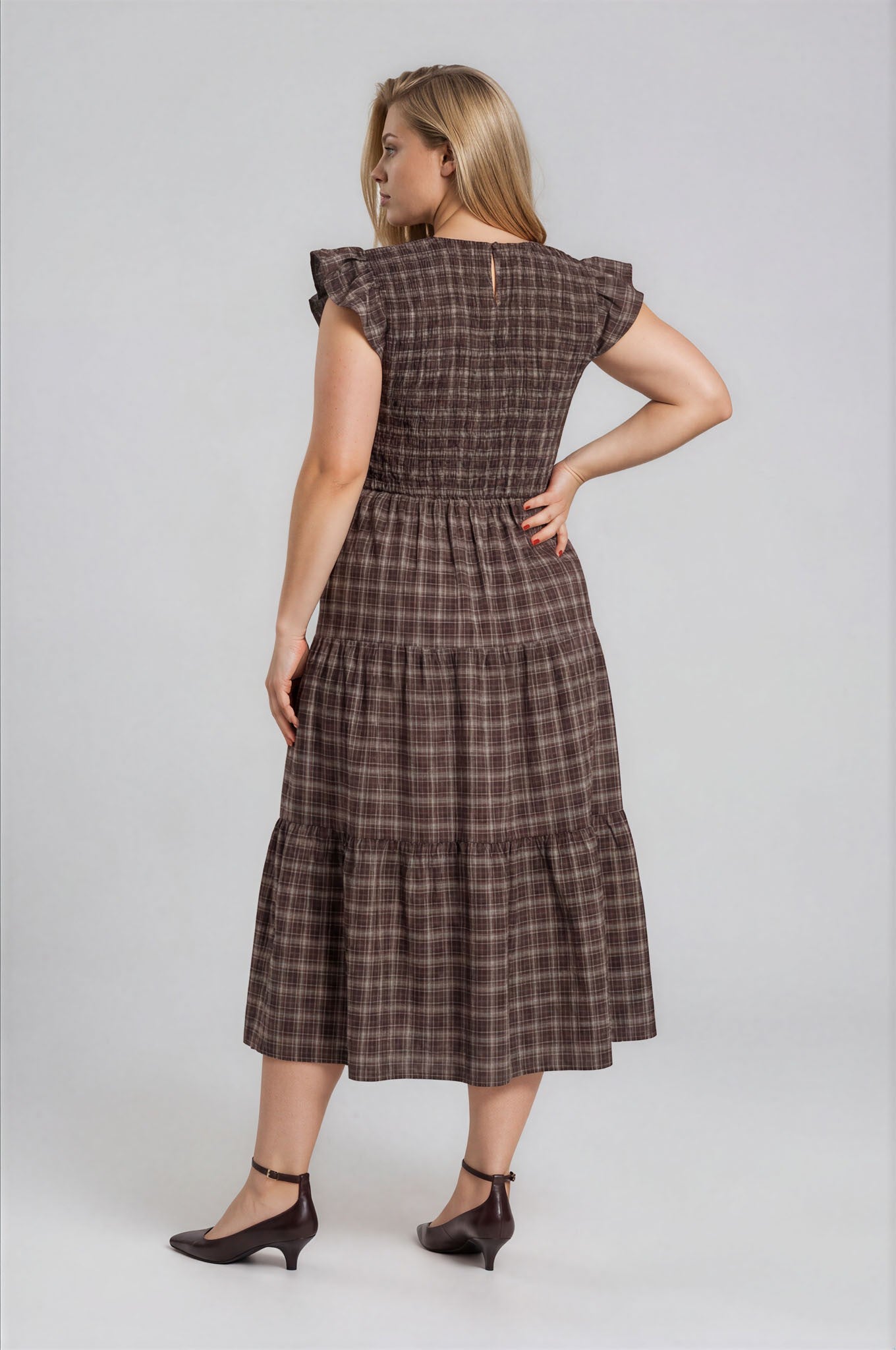 Plaid V-Neck Smocked Top Tiered Dress (1X - 3X)