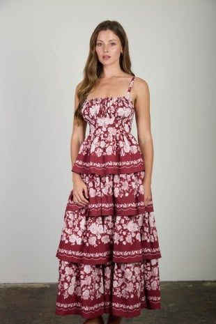 Floral Print Tiered Midi Dress