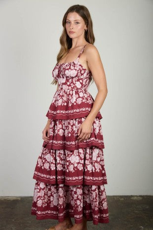 Floral Print Tiered Midi Dress