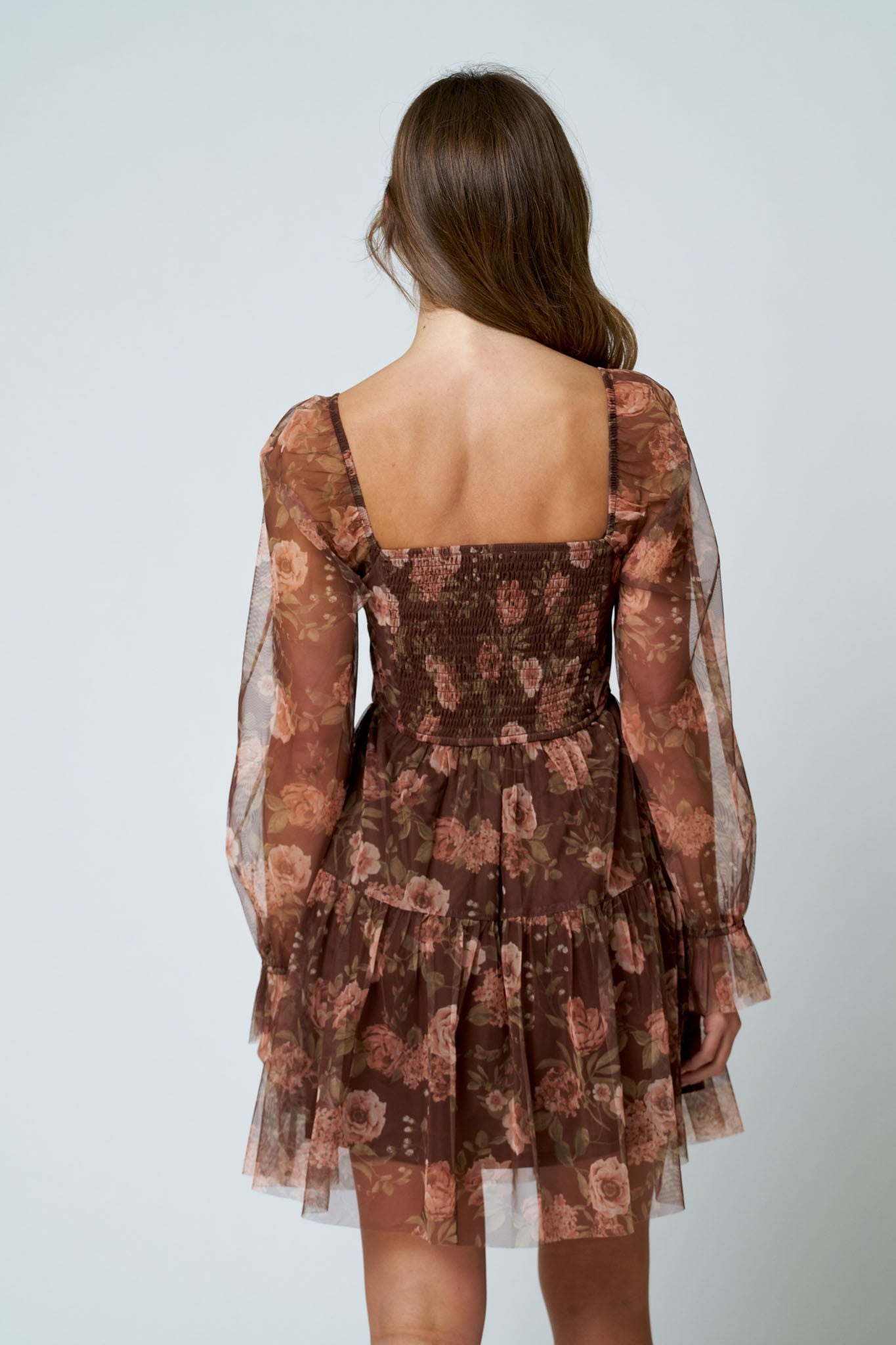Floral Chiffon Long Sleeve Short Dress