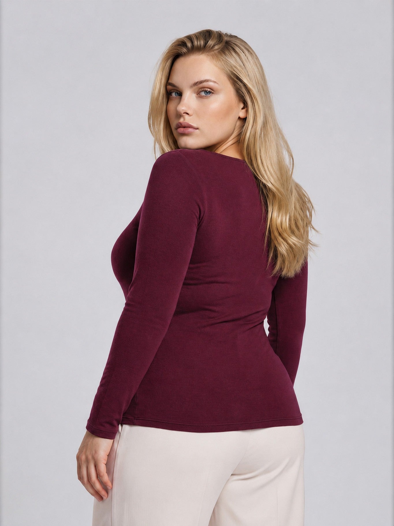 Boat Neck Long Sleeve Top (Maroon | XL - XXL)