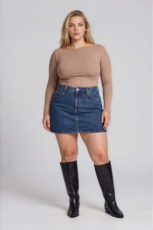 Boat Neck Long Sleeve Top (Mocha | XL - XXL)