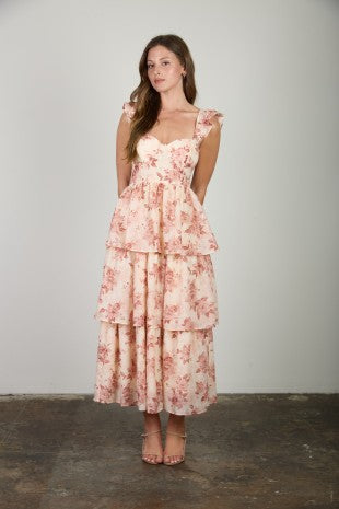 Floral Print Ruffle Tiered Midi Dress