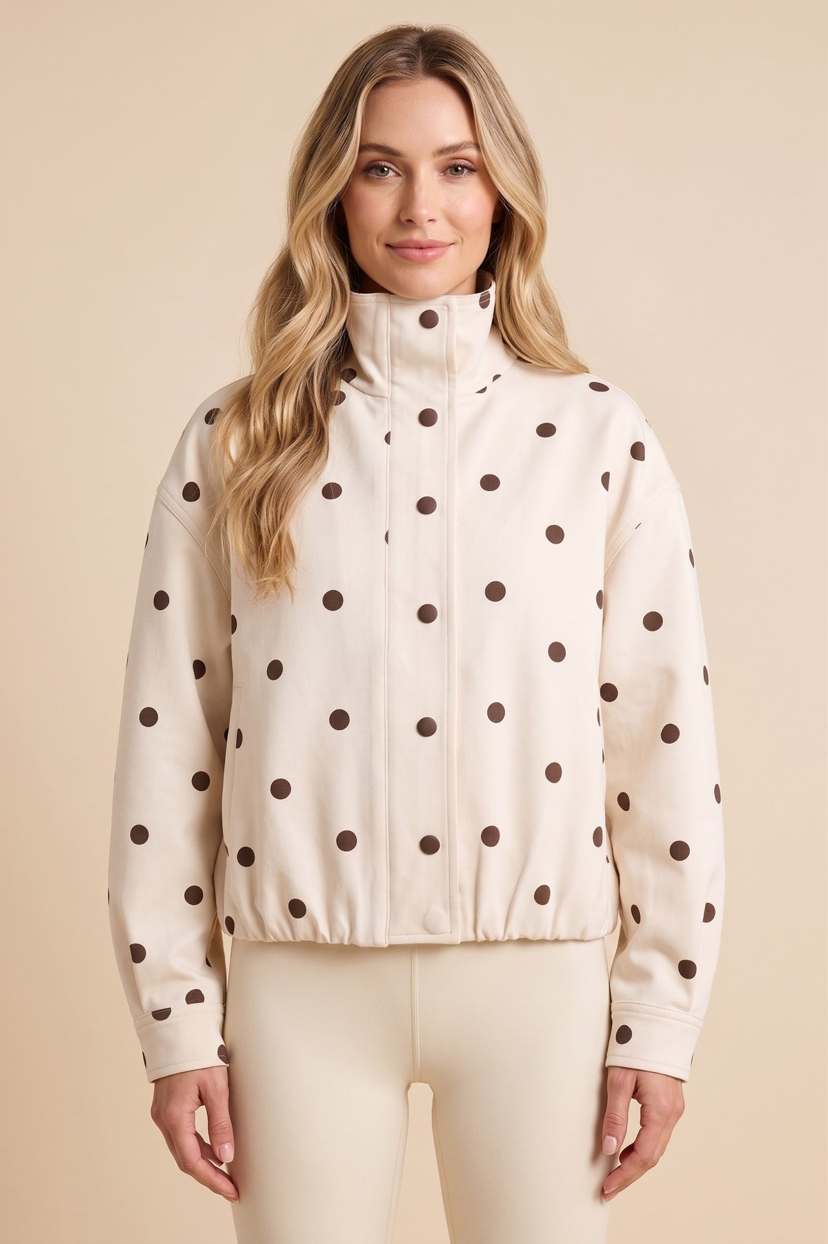 Polka Dot Mock Neck Bomber Jacket