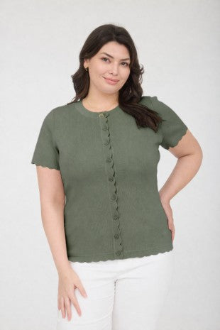 Scallop Detail Short Sleeve Cardigan (XL - XXXL)