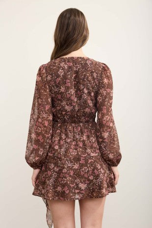 Floral & Paisley Print Long Sleeve Wrap Dress