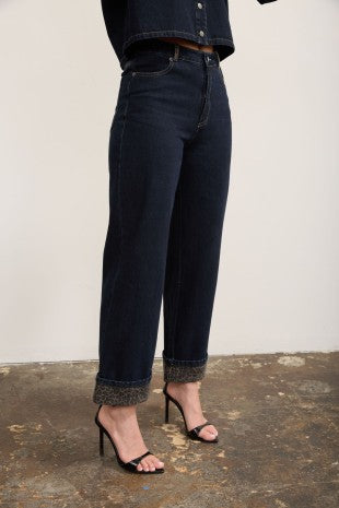 Leopard Print Cuff Denim Jeans