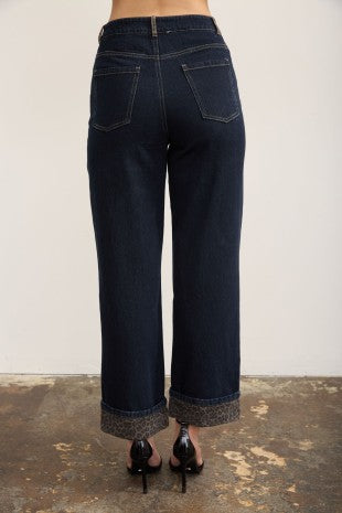 Leopard Print Cuff Denim Jeans