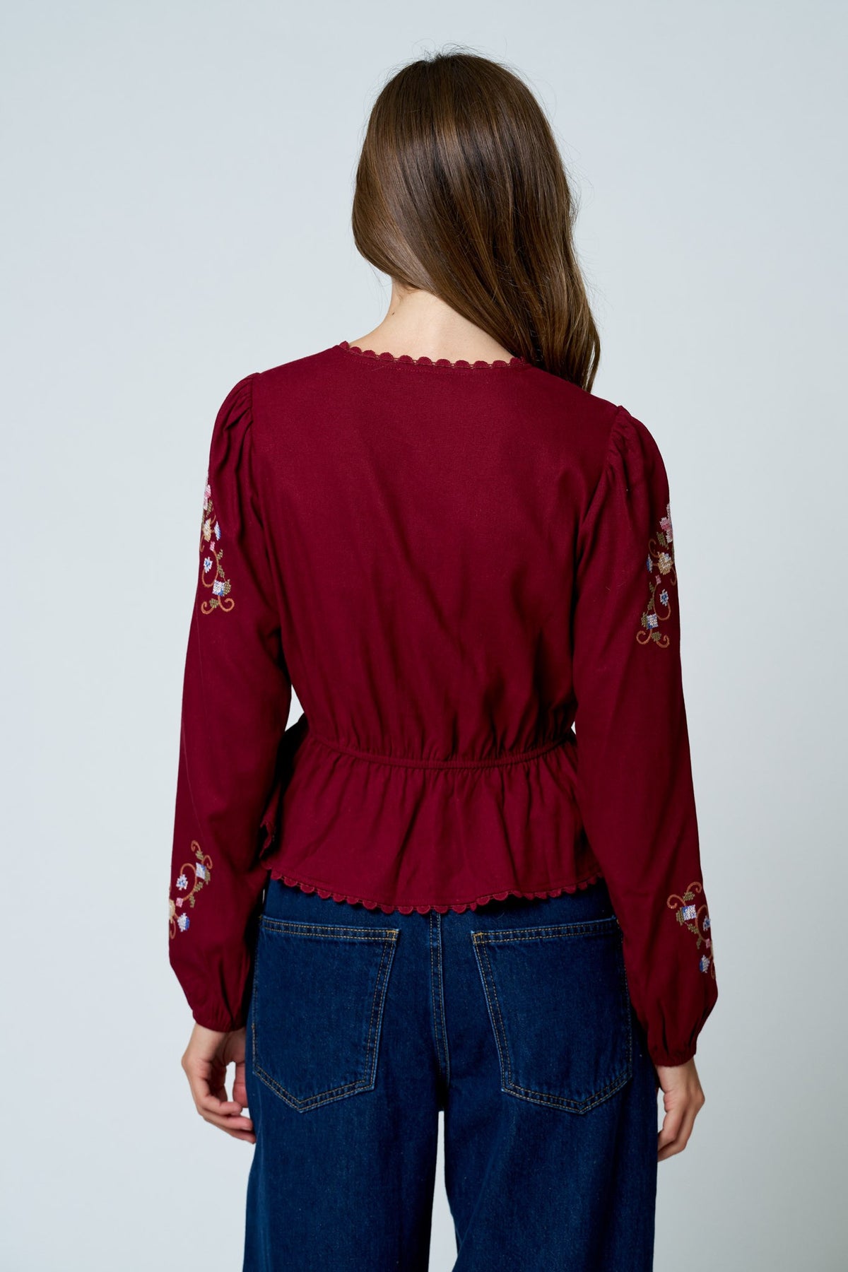 Floral Embroidery Crochet Detail Tie Front Top