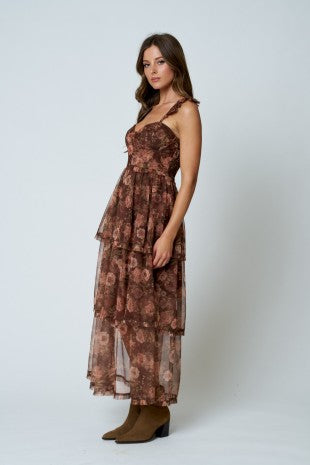 Floral Chiffon Ruffle Tiered Midi Dress