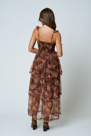 Floral Chiffon Ruffle Tiered Midi Dress