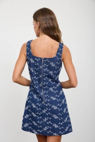 Floral Embroidery Denim Mini Dress