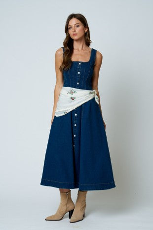Sleeveless Seam Detail Denim Midi Dress