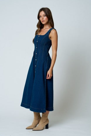 Sleeveless Seam Detail Denim Midi Dress