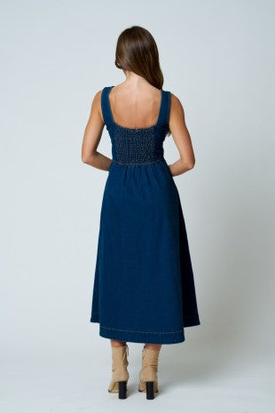 Sleeveless Seam Detail Denim Midi Dress