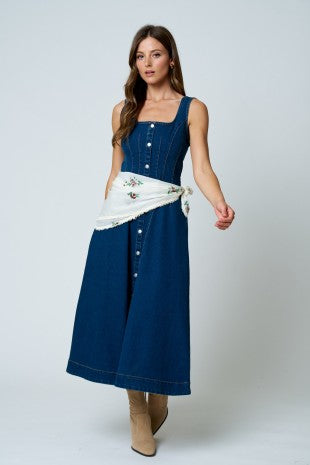 Sleeveless Seam Detail Denim Midi Dress