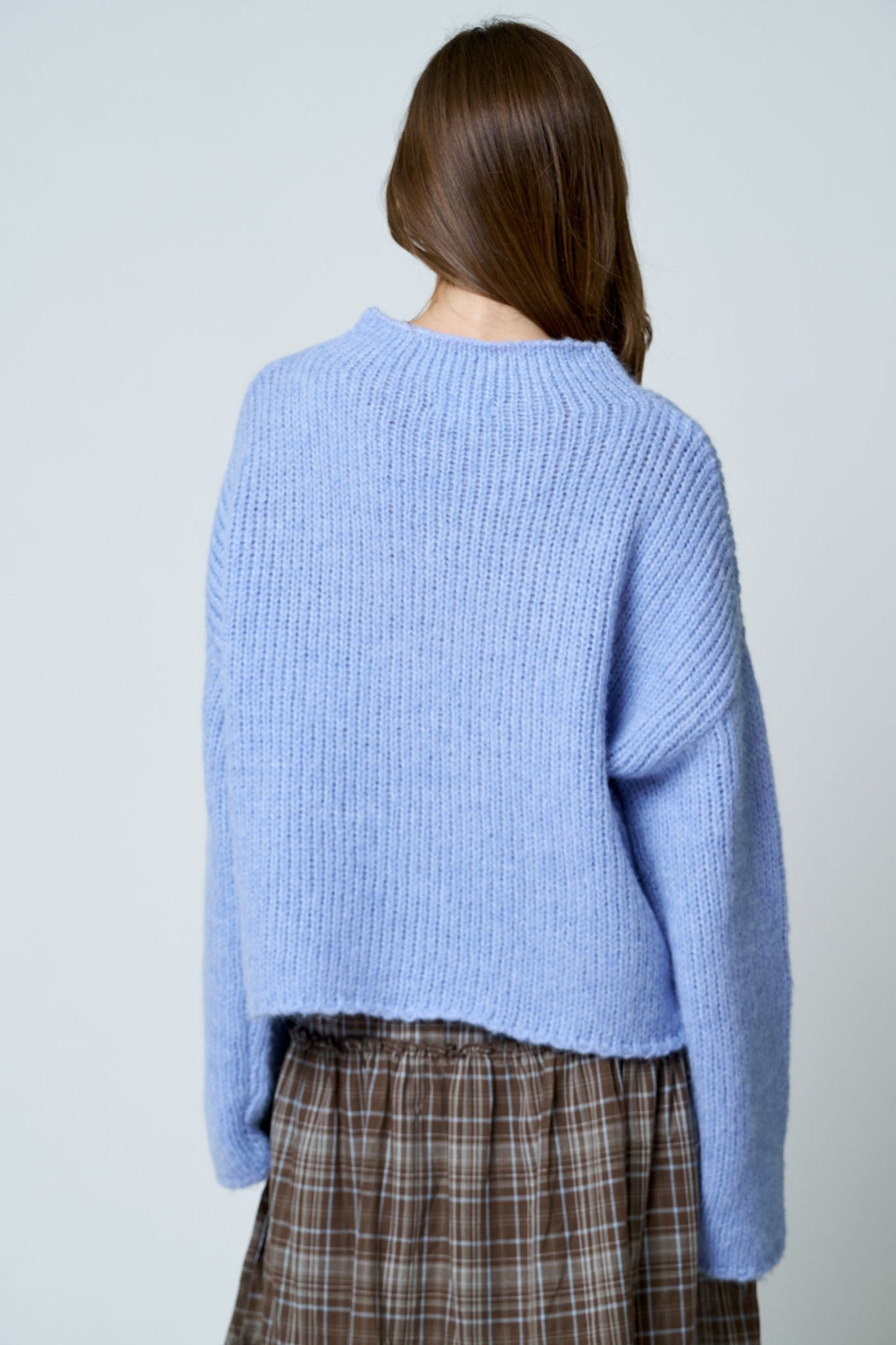 Mock Neck Boxy Oversized Sweater (Dusty Blue)