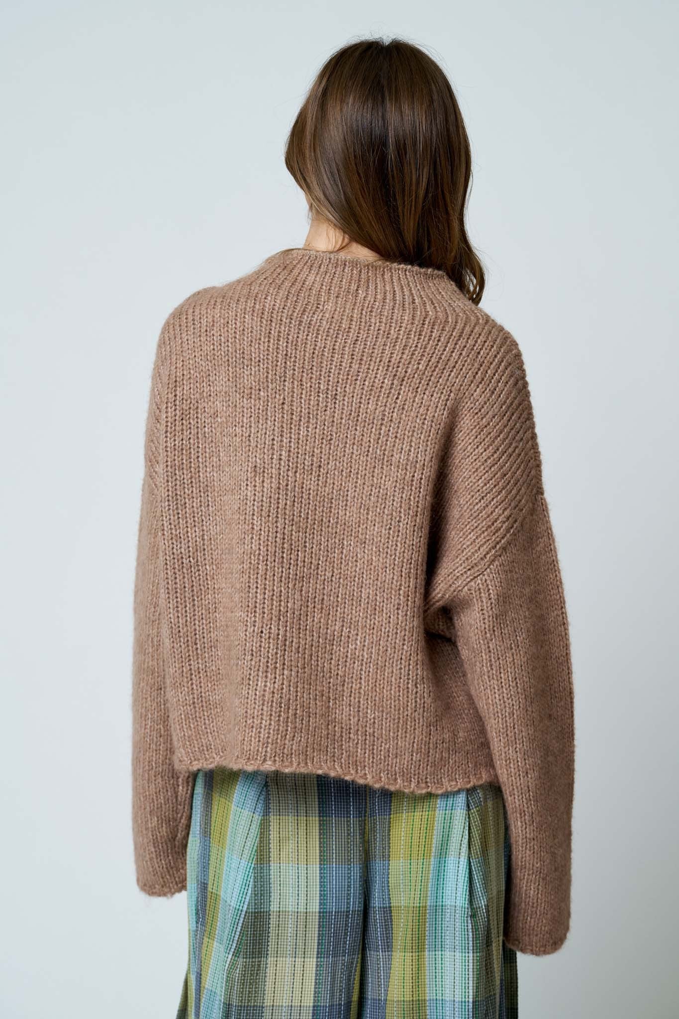 Mock Neck Boxy Oversized Sweater (Mocha)