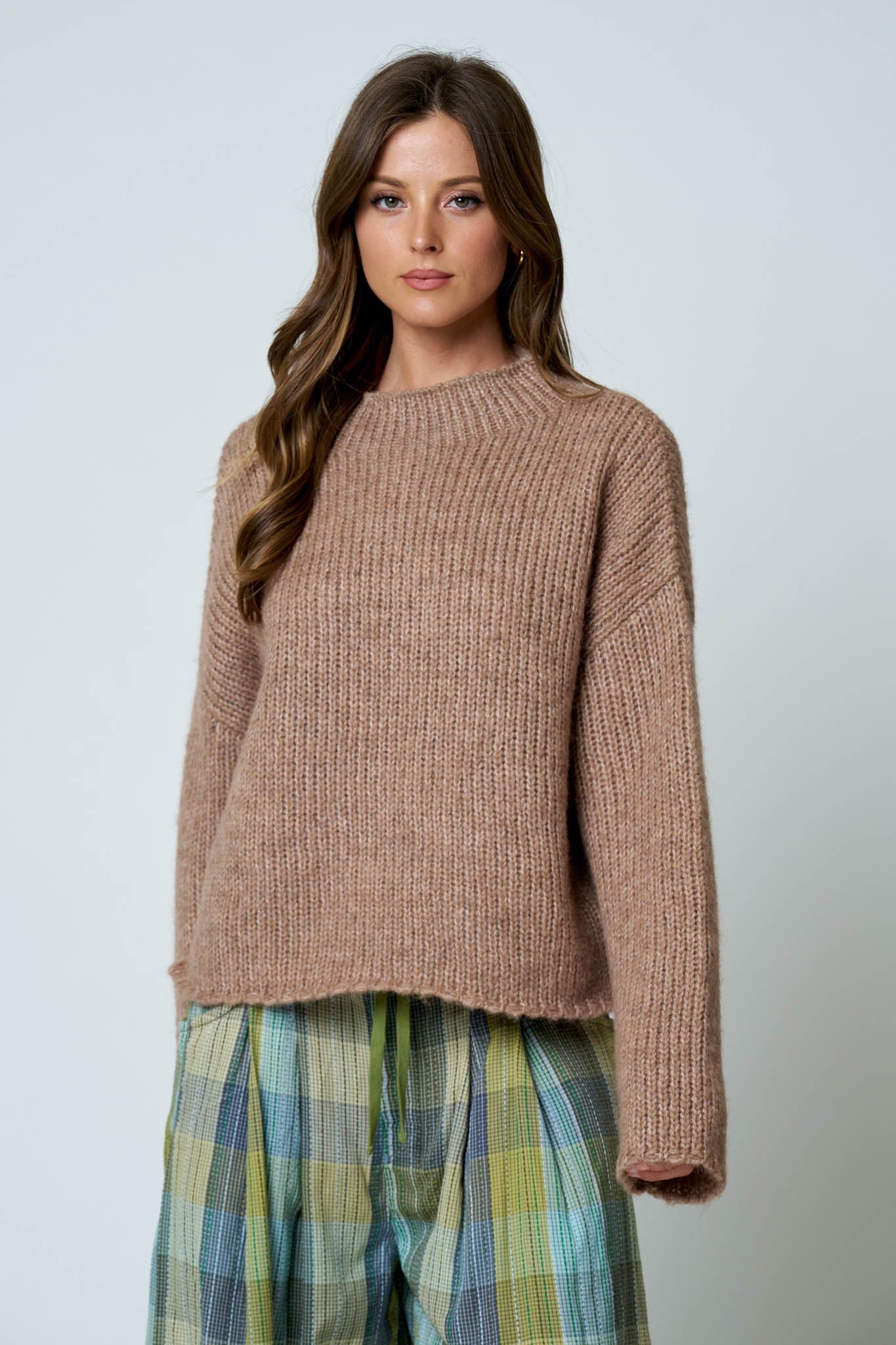 Mock Neck Boxy Oversized Sweater (Mocha)