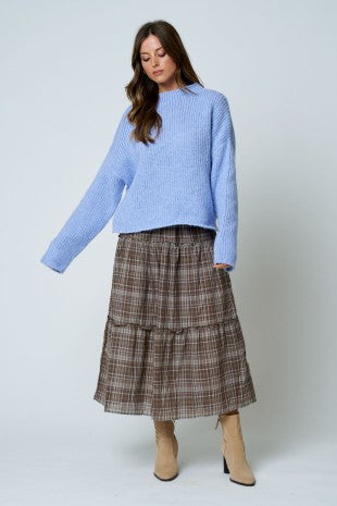 Mock Neck Boxy Oversized Sweater (Dusty Blue)